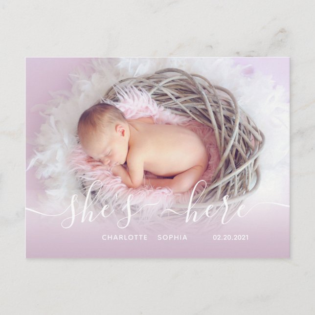 Tarjeta Postal de Anuncio de Nacimiento de Niña (Anverso)
