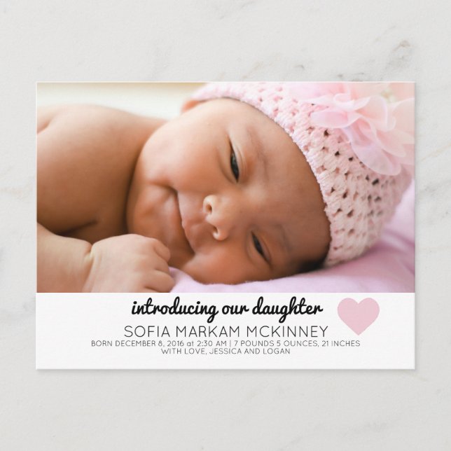 Tarjeta postal de anuncio de nacimiento de niña be (Anverso)