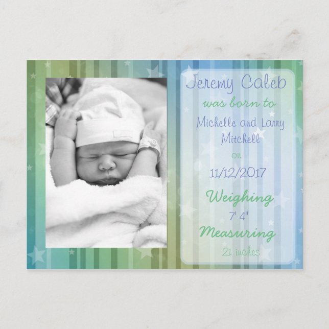 Tarjeta postal de anuncio de nacimiento de niño az (Anverso)