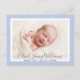 Tarjeta postal de anuncio de nacimiento elegante y