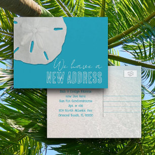 Tarjeta postal de anuncio de nueva dirección con d
