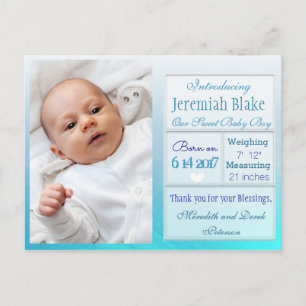 Tarjeta postal de anuncio de nuevo bebé niño