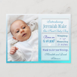 Tarjeta postal de anuncio de nuevo bebé niño