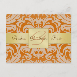 Tarjeta postal de anuncio de Orange Damask Gold Mo