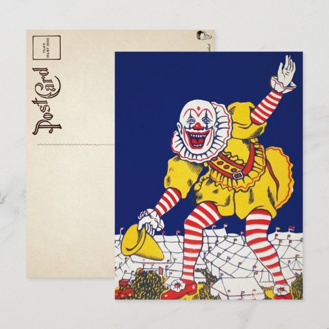 Tarjeta postal de anuncio de payaso antiguo (Anverso / Reverso)
