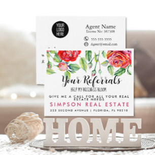 tarjeta postal de anuncio de referencias de bienes