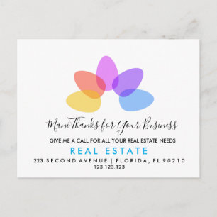 Tarjeta postal de anuncio de referencias de mani d