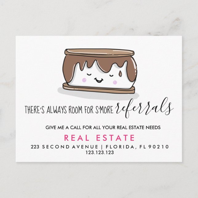 Tarjeta postal de anuncio de referencias de S'MORE (Anverso)