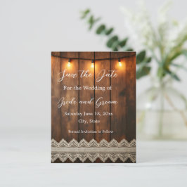 Tarjeta Postal de Anuncio de Rustic Wood y Encaje