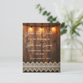 Tarjeta Postal de Anuncio de Rustic Wood y Encaje