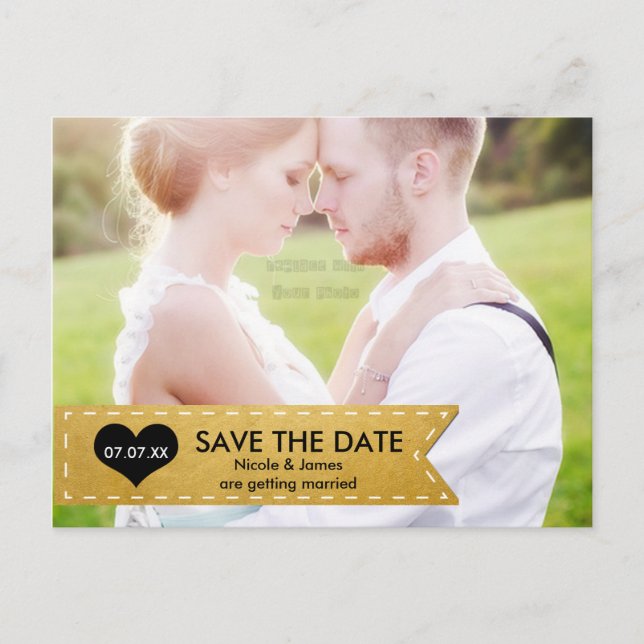 Tarjeta postal de anuncio de SAVE THE DATE con ban (Anverso)