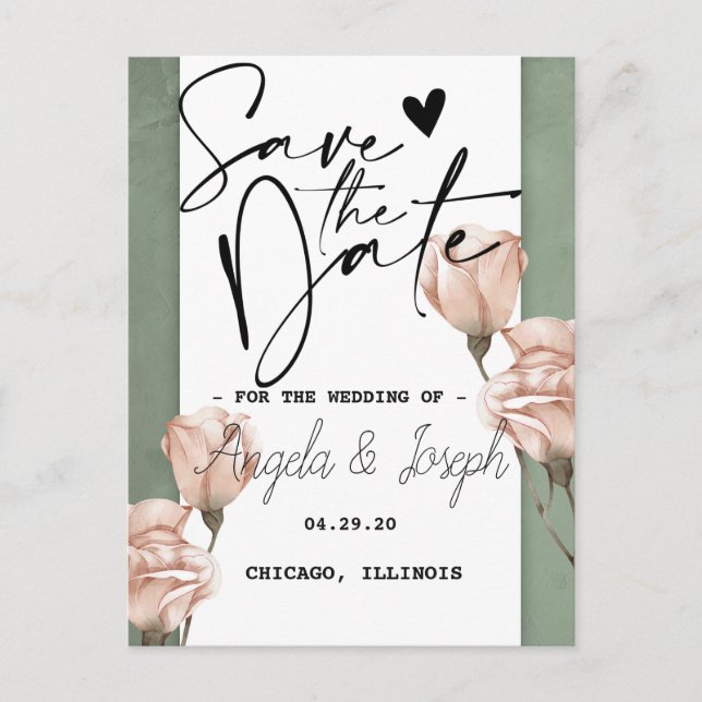 Tarjeta postal de anuncio de Save the Date ecológi (Anverso)