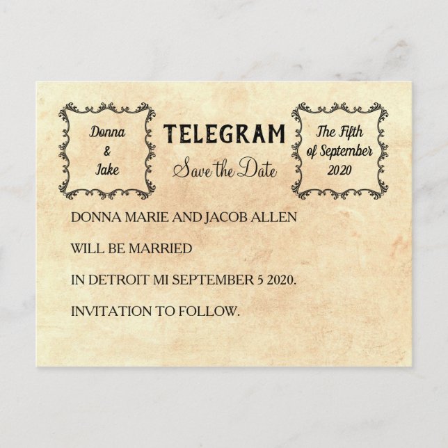 Tarjeta postal de anuncio de Telegrama para guarda (Anverso)