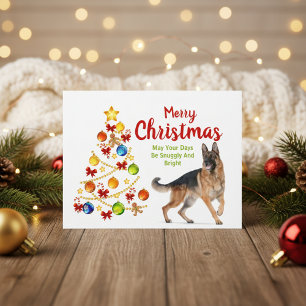 Tarjeta postal de árbol de Navidad con pastor alem