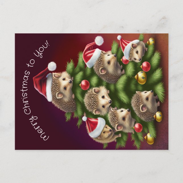 Tarjeta postal de árbol de Navidad de erizo (Anverso)