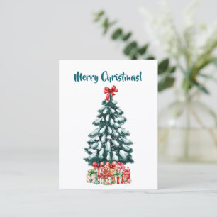Tarjeta postal de árbol de Navidad elegante nevado