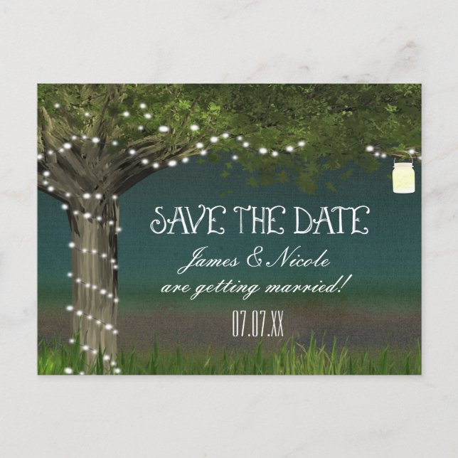 Tarjeta postal de árbol rústico de campo y luces p (Anverso)