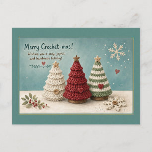 Tarjeta postal de árboles de ganchillo de Navidad