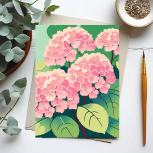 Tarjeta postal de arbusto de hortensia rosa