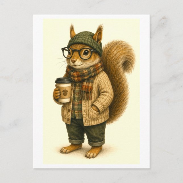 Tarjeta postal de ardilla hipster (Anverso)