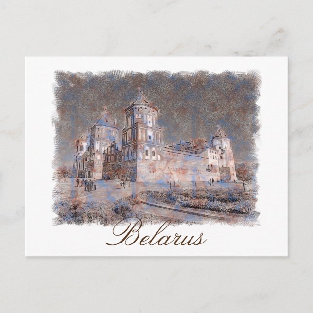 Tarjeta postal de arquitectura del castillo Mir de (Anverso)