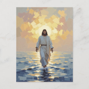 Tarjeta postal de arte al óleo de Jesús caminando