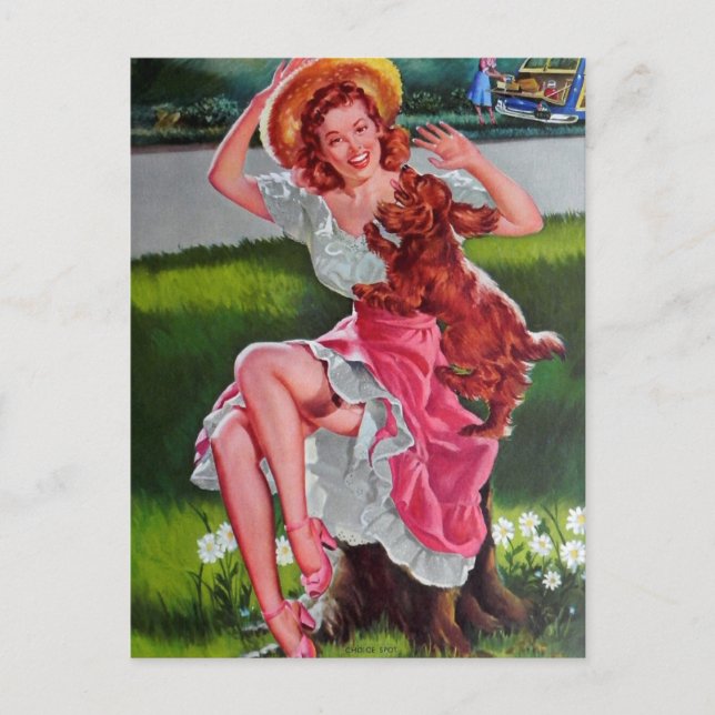 Tarjeta postal de arte chica con pinza de época (Anverso)