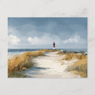 Tarjeta postal de arte costero de faro en acuarela