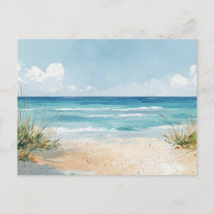 Tarjeta postal de arte costero de playa con acuare