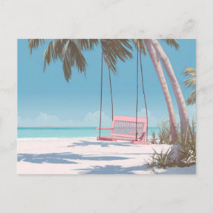 Tarjeta postal de arte costero Swing at the Beach