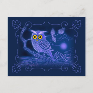 Tarjeta postal de arte de búho azul