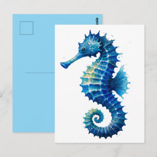 Tarjeta postal de arte de caballito de mar acuarel