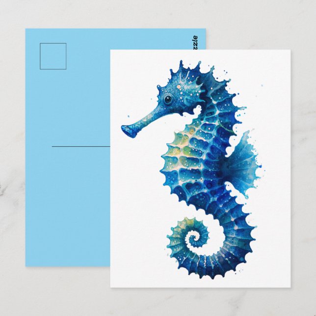 Tarjeta postal de arte de caballito de mar acuarel (Anverso / Reverso)
