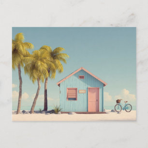 Tarjeta postal de arte de cabaña de playa minimali