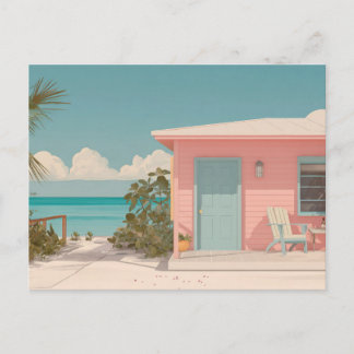 Tarjeta postal de arte de cabaña de playa minimali