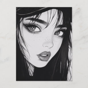 TARJETA POSTAL DE ARTE DE CHICA CON OJOS GRANDES Y