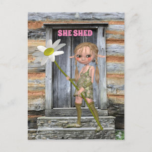 TARJETA POSTAL DE ARTE DE CHICA ELF CUTE EN SHE SH