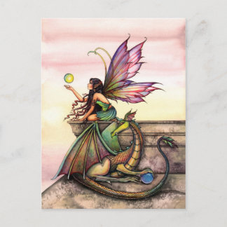 Tarjeta Postal de Arte de Dragón y Hada por Molly 
