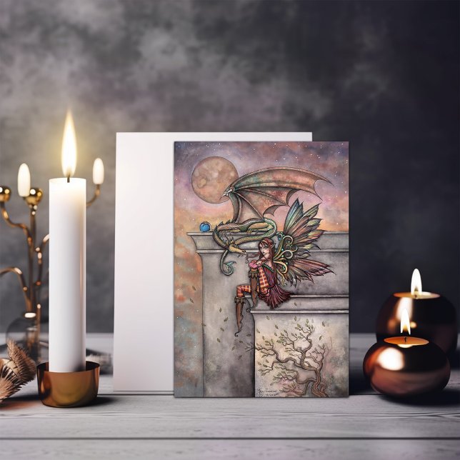 Tarjeta postal de arte de fantasía de hada y dragó (Subido por el creador)