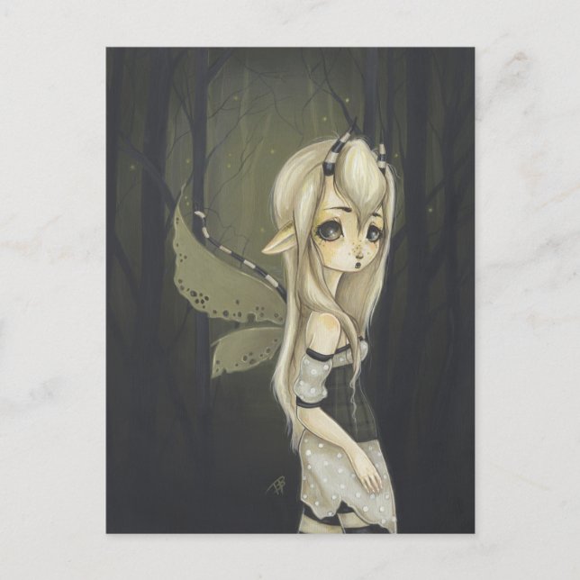 Tarjeta postal de arte de fantasía de hadas verde (Anverso)