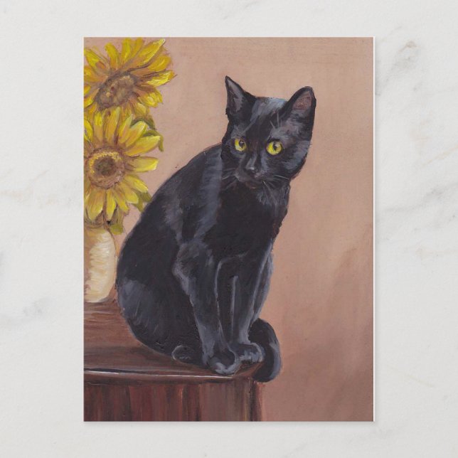 Tarjeta postal de arte de gato negro "Gatito curio (Anverso)