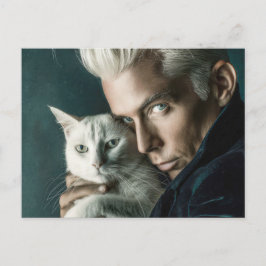 Tarjeta postal de arte de hombres guapos y gatos