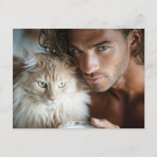 Tarjeta postal de arte de hombres guapos y gatos