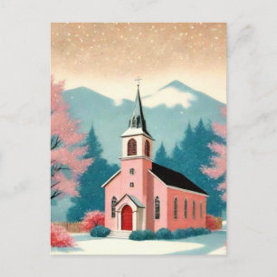 Tarjeta postal de arte de iglesia rosa de estilo r