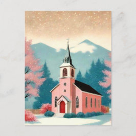 Tarjeta postal de arte de iglesia rosa de estilo r