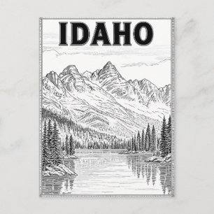 Tarjeta postal de arte de línea vintage de Idaho