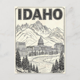 Tarjeta postal de arte de línea vintage de Idaho