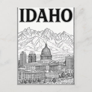 Tarjeta postal de arte de línea vintage de Idaho