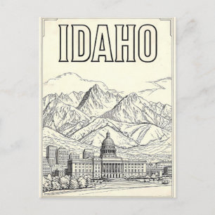 Tarjeta postal de arte de línea vintage de Idaho