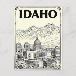 Tarjeta postal de arte de línea vintage de Idaho